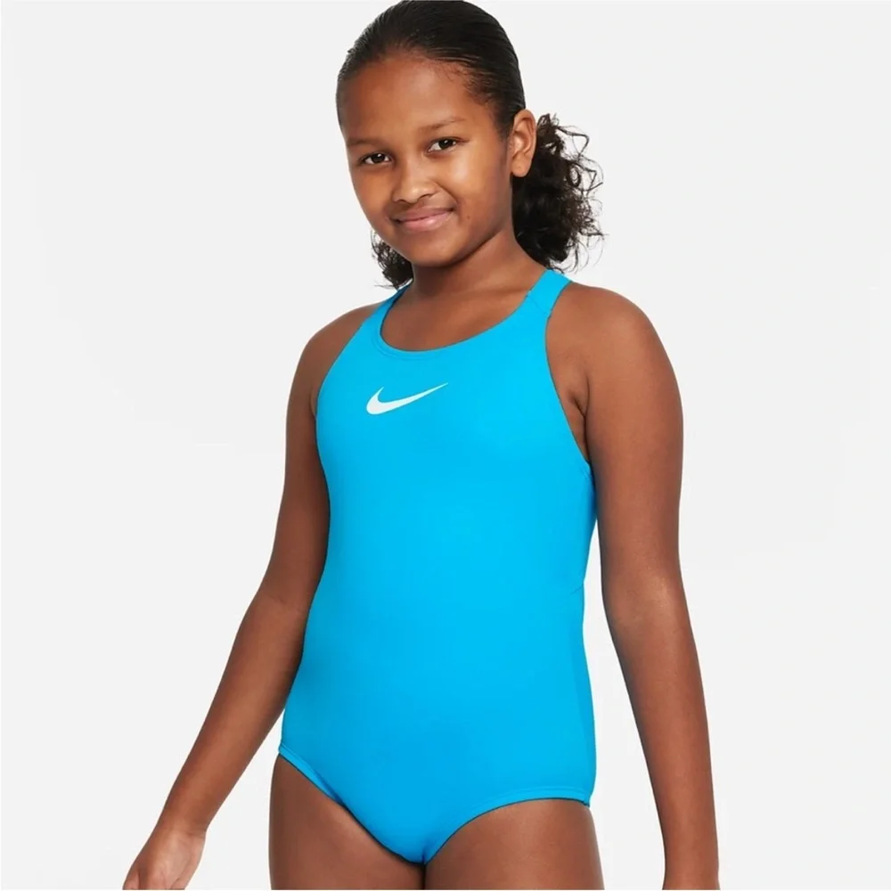 Nike Girls Blue One Piece Swimsuit Racerback Cutout Swimwear 14-16